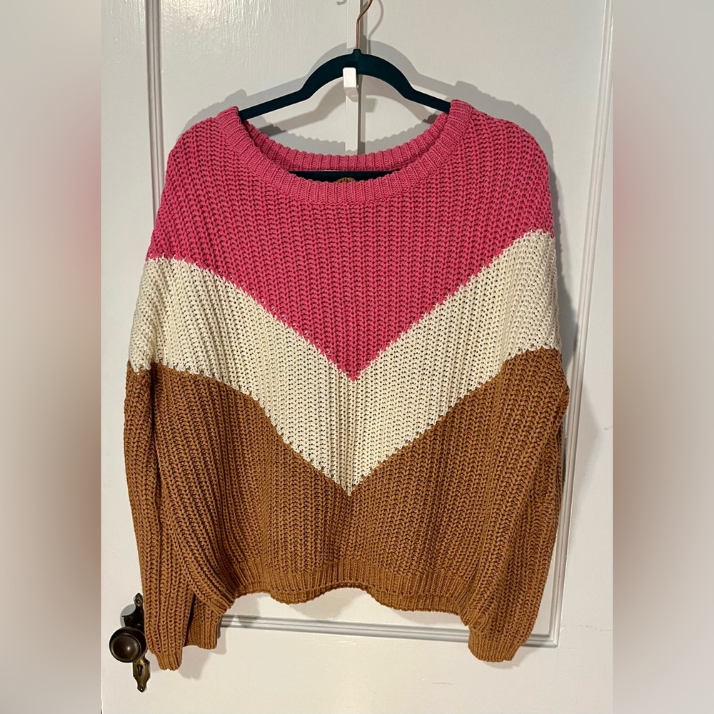 Harper Colorblock Sweater - Pink, Cream, and Brown
